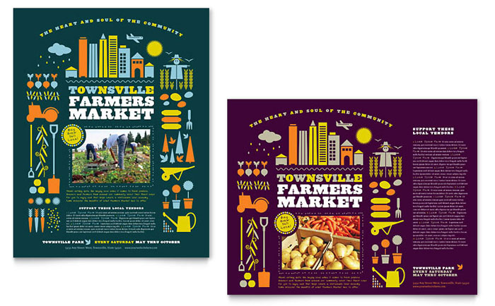 Farmers Market Poster Template - Word, Publisher, InDesign, Illustrator, Pages, QuarkXPress, CorelDraw