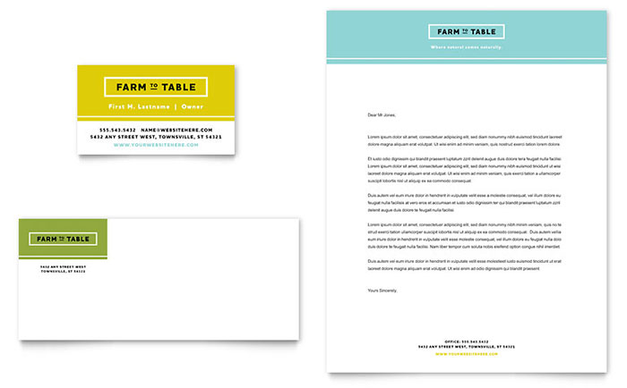 Organic Food Business Card & Letterhead Template - Word, Publisher, InDesign, Illustrator, Pages, QuarkXPress, CorelDraw