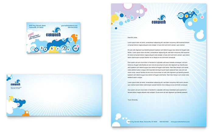 Car Wash Business Card & Letterhead Template - Word, Publisher, InDesign, Illustrator, Pages, QuarkXPress, CorelDraw
