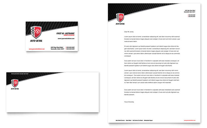 Auto Detailing Business Card & Letterhead Template - Word, Publisher, InDesign, Illustrator, Pages, QuarkXPress, CorelDraw