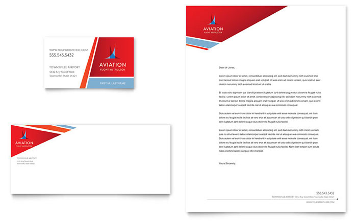 Aviation Flight Instructor Business Card & Letterhead Template - Word, Publisher, InDesign, Illustrator, Pages, QuarkXPress, CorelDraw