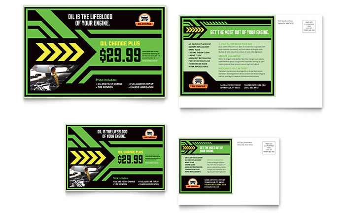 Oil Change Postcard Template - Word, Publisher, InDesign, Illustrator, Pages, QuarkXPress, CorelDraw