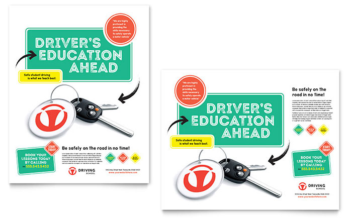 Driving School Poster Template - Word, Publisher, InDesign, Illustrator, Pages, QuarkXPress, CorelDraw