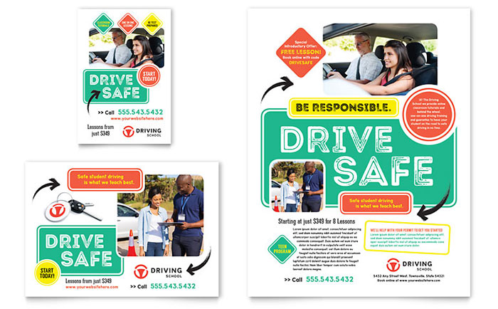 Driving School Flyer & Ad Template - Word, Publisher, InDesign, Illustrator, Pages, QuarkXPress, CorelDraw