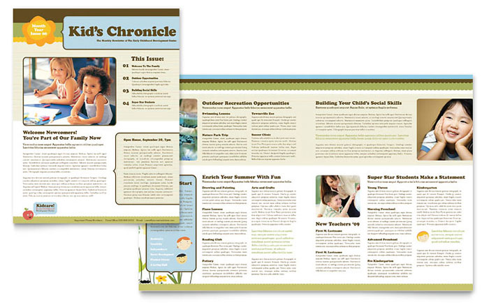 Child Development School Newsletter Template - Word, Publisher, InDesign, Illustrator, Pages, QuarkXPress, CorelDraw