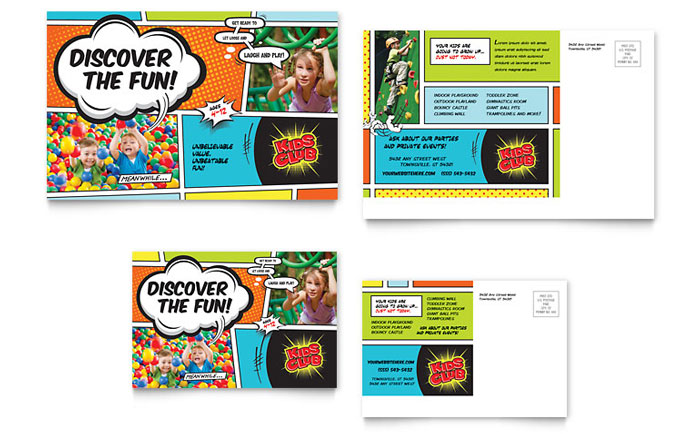 Kids Club Postcard Template - Word, Publisher, InDesign, Illustrator, Pages, QuarkXPress, CorelDraw