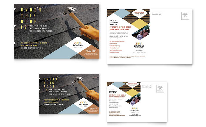 Roofing Contractor Postcard Template - Word, Publisher, InDesign, Illustrator, Pages, QuarkXPress, CorelDraw