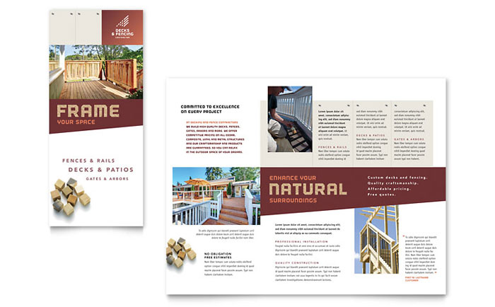 Decks & Fencing Trifold Brochure Template - Word, Publisher, InDesign, Illustrator, Pages, QuarkXPress, CorelDraw