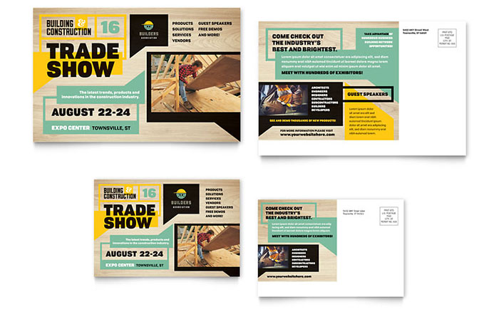 Builder's Trade Show Postcard Template - Word, Publisher, InDesign, Illustrator, Pages, QuarkXPress, CorelDraw