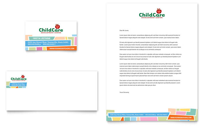 Preschool Kids & Day Care Business Card & Letterhead Template - Word, Publisher, InDesign, Illustrator, Pages, QuarkXPress, CorelDraw