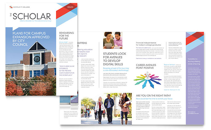 Community College Newsletter Template - Word, Publisher, InDesign, Illustrator, Pages, QuarkXPress, CorelDraw