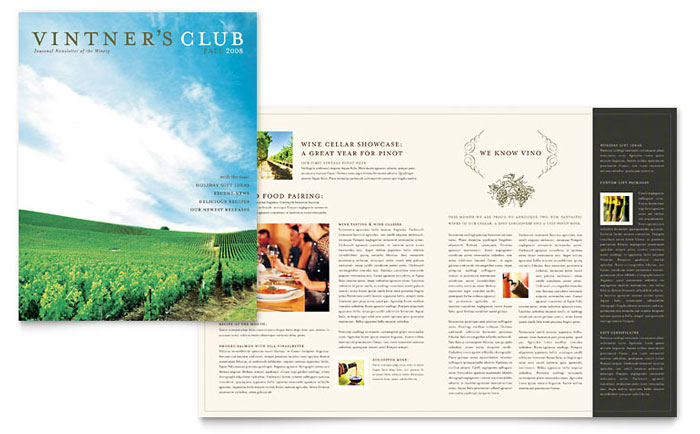 Vineyard & Winery Newsletter Template - Word, Publisher, InDesign, Illustrator, Pages, QuarkXPress, CorelDraw