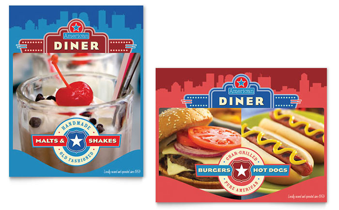 American Diner Restaurant Poster Template - Word, Publisher, InDesign, Illustrator, Pages, QuarkXPress, CorelDraw