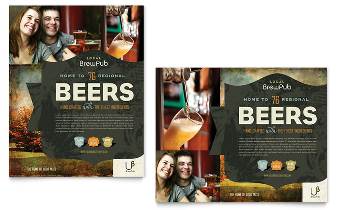 Brewery & Brew Pub Poster Template - Word, Publisher, InDesign, Illustrator, Pages, QuarkXPress, CorelDraw