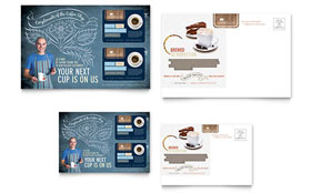 Coffee Shop Postcard Template - Word, Publisher, InDesign, Illustrator, Pages, QuarkXPress, CorelDraw