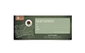 Coffee Shop Gift Certificate Template - Word, Publisher, InDesign, Illustrator, Pages, QuarkXPress, CorelDraw