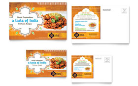 Indian Restaurant Postcard Template - Word, Publisher, InDesign, Illustrator, Pages, QuarkXPress, CorelDraw