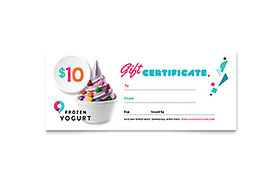 Frozen Yogurt Shop Gift Certificate Template - Word, Publisher, InDesign, Illustrator, Pages, QuarkXPress, CorelDraw