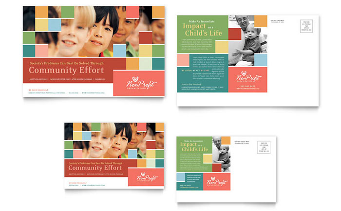 Non Profit Association for Children Postcard Template - Word, Publisher, InDesign, Illustrator, Pages, QuarkXPress, CorelDraw