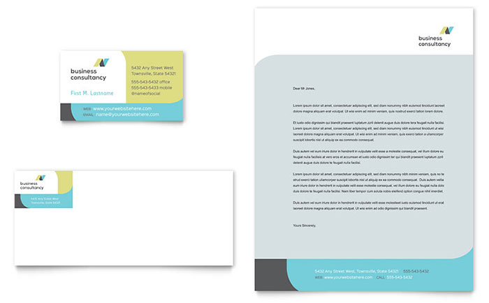 Small Business Consultant Business Card & Letterhead Template - Word, Publisher, InDesign, Illustrator, Pages, QuarkXPress, CorelDraw