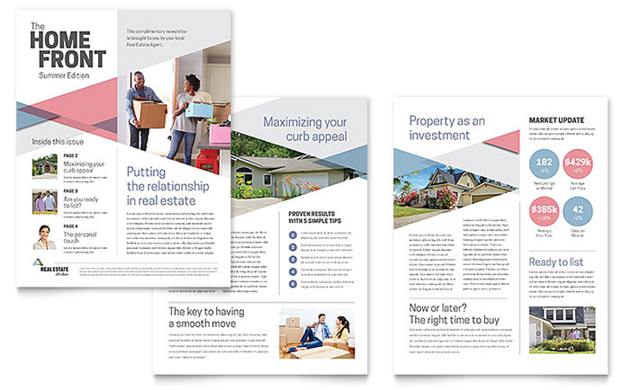 Realtor Newsletter Template - Word, Publisher, InDesign, Illustrator, Pages, QuarkXPress, CorelDraw