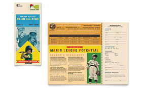 Baseball Sports Camp Trifold Brochure Template - Word, Publisher, InDesign, Illustrator, Pages, QuarkXPress, CorelDraw