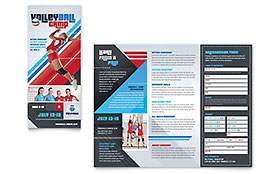 Volleyball Camp Trifold Brochure Template - Word, Publisher, InDesign, Illustrator, Pages, QuarkXPress, CorelDraw