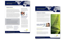 Global Communications Company Datasheet Template - Word, Publisher, InDesign, Illustrator, Pages, QuarkXPress, CorelDraw