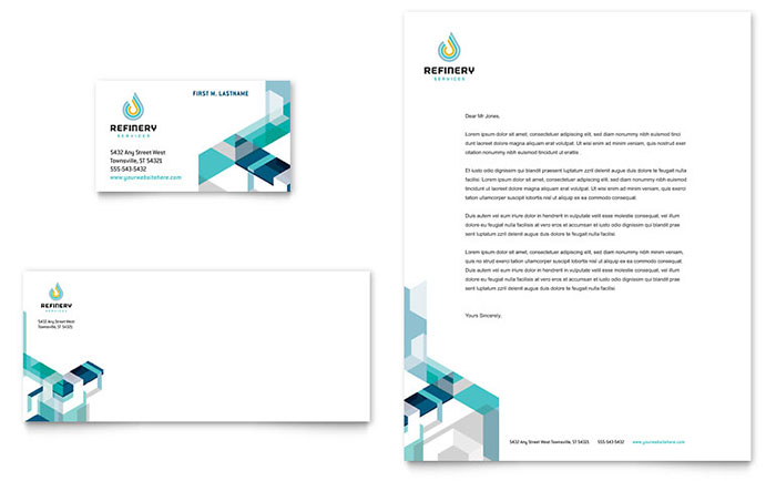Oil & Gas Company Business Card & Letterhead Template - Word, Publisher, InDesign, Illustrator, Pages, QuarkXPress, CorelDraw