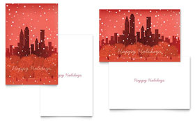 Cityscape Winter Holiday Greeting Card Template - Word, Publisher, InDesign, Illustrator, Pages, QuarkXPress, CorelDraw