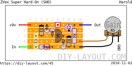 ZVex Super Hard On SHO   Online stripboard layout editor!